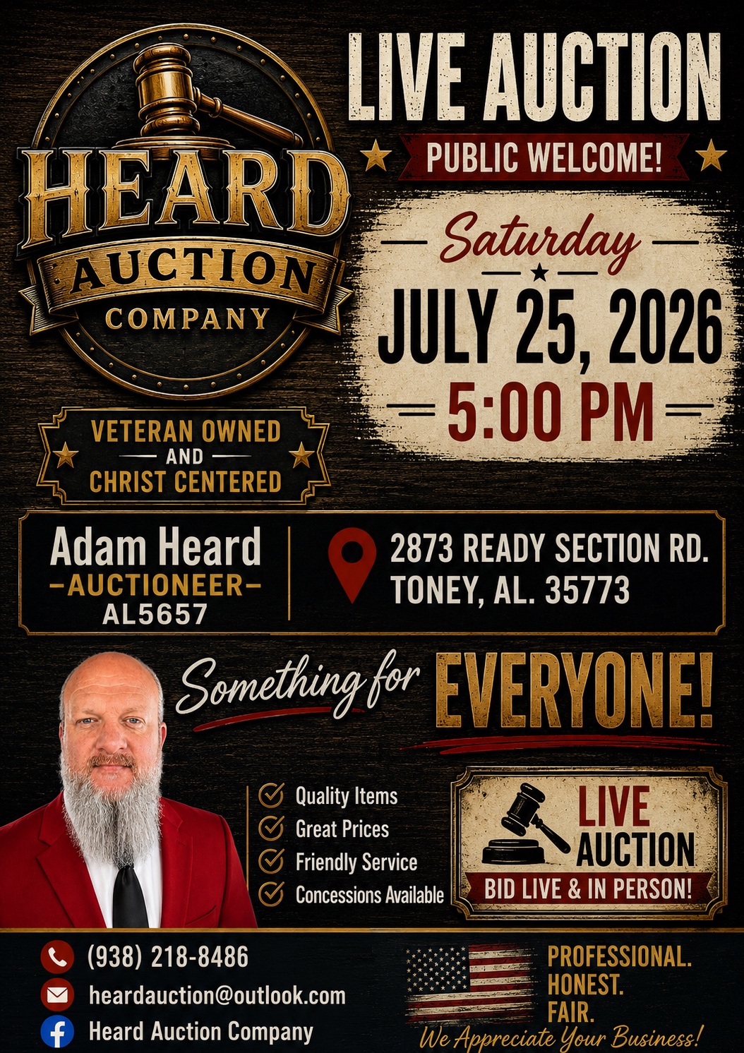 July 25, 2026 Heard Auction Company live auction flyer